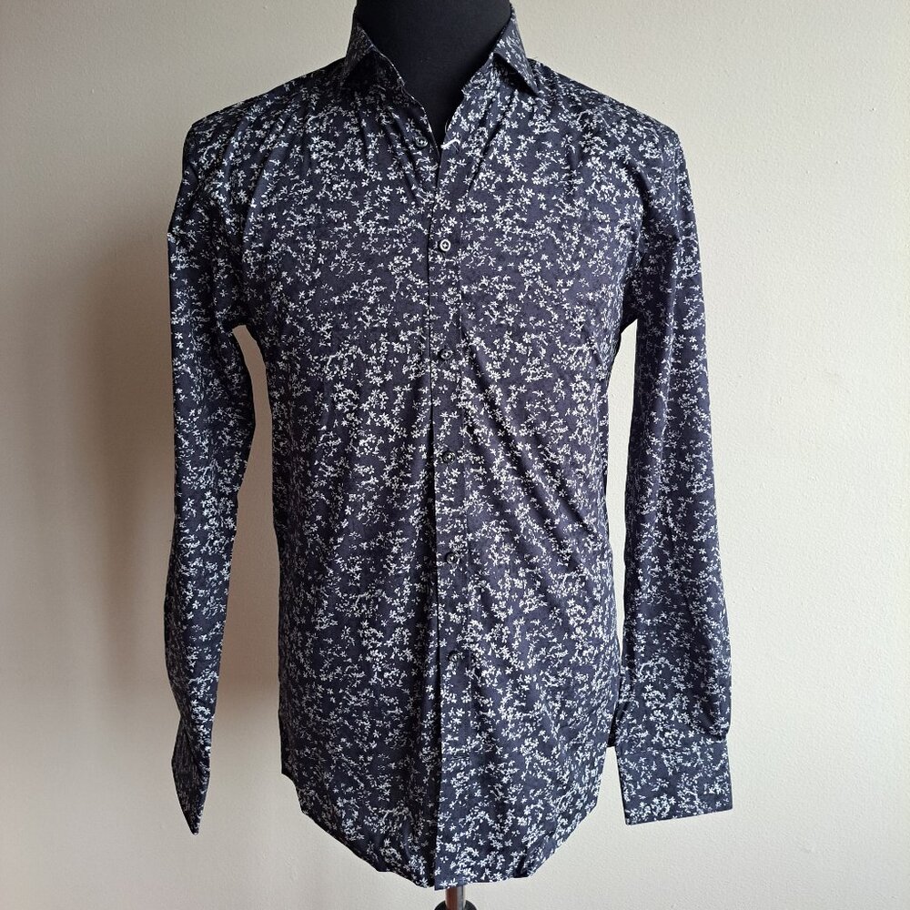 New Bruun & Stengade Men's Slim Fit Floral Button Down Navy Shirt Size 40